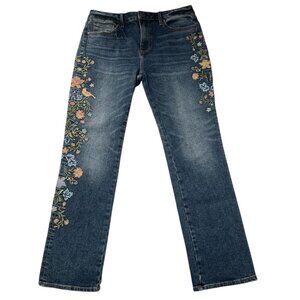Driftwood Audrey Embroidered Floral & Bird Straight-Leg Jeans W30 L29